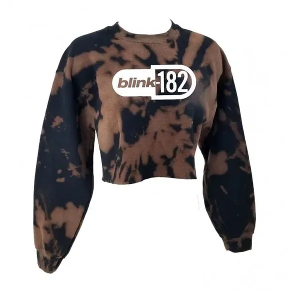 Vintage style BLINK 182 Rock Acid Wash Crop Top Long Sleeve Crewneck Sweatshirt - Picture 2 of 5